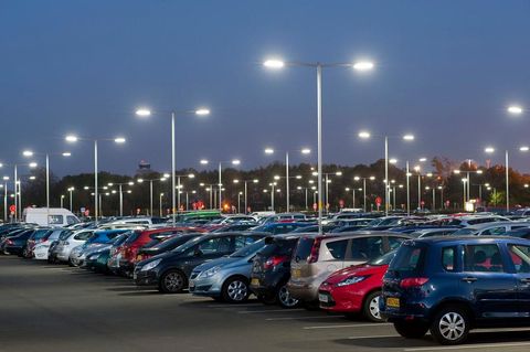 car lot with lights