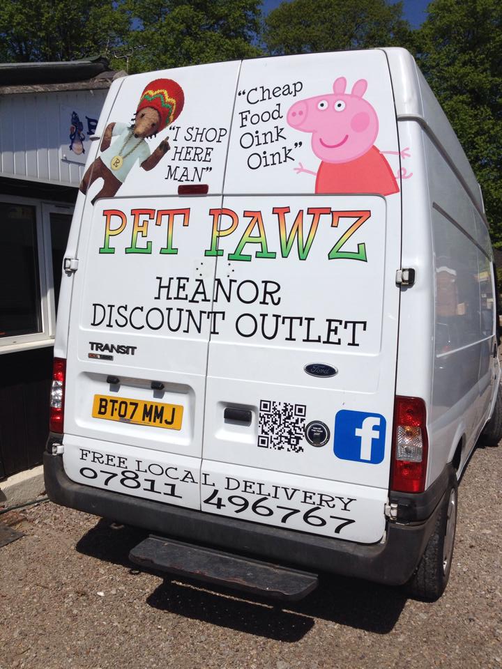 vehicle graphics on a white van