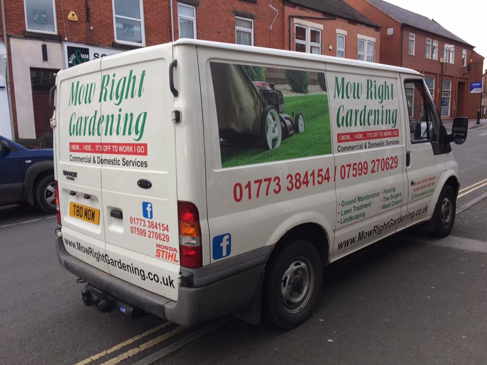 vehicle graphics on a white van