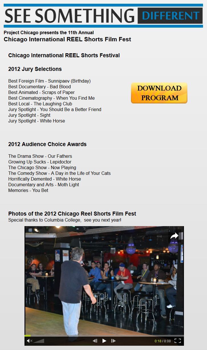 Webpage about Project Management for Cinema with text and photo of a bar event.