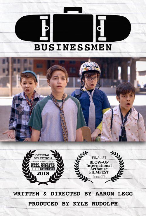 Movie poster: Four young boys with surprised expressions stand outside, a skateboard and title