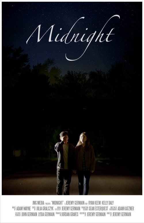 Two figures standing under a midnight sky, with
