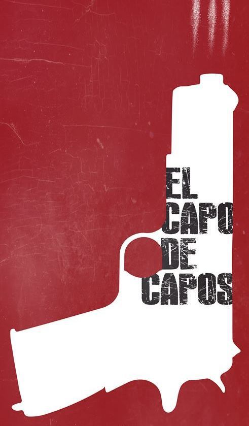 Poster: white gun silhouette on red background; text