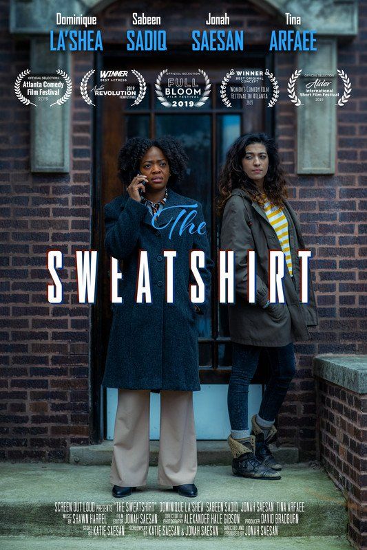 Two women stand in front of a brick building. One on the phone, the other looking on. Film poster for