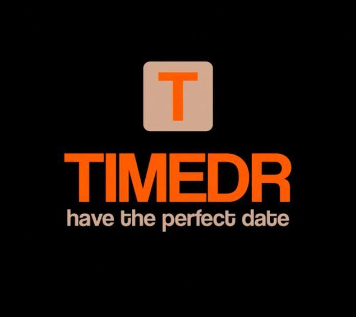 TIMEDR logo with orange text and a tan