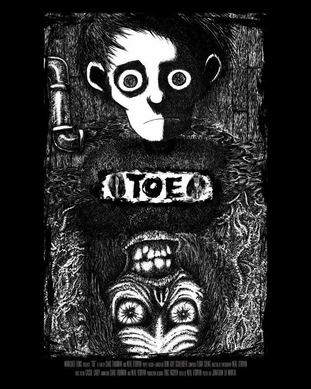 Black and white illustration of a dark figure with 