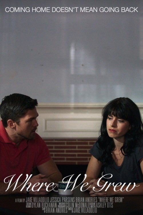 Movie poster: A man and woman sit at a table. The woman has a sad expression. The title