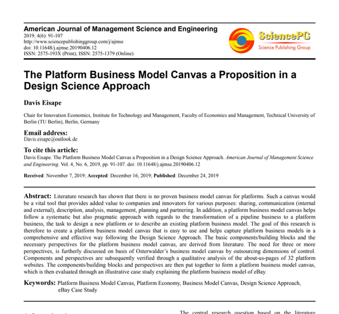 Forschung zum Platform Business Model Canvas
