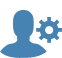 Blue silhouette of a person with a gear icon, likely representing user settings or profile configuration.