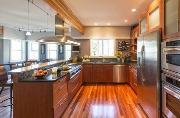 wood and black granite counter top kitchen