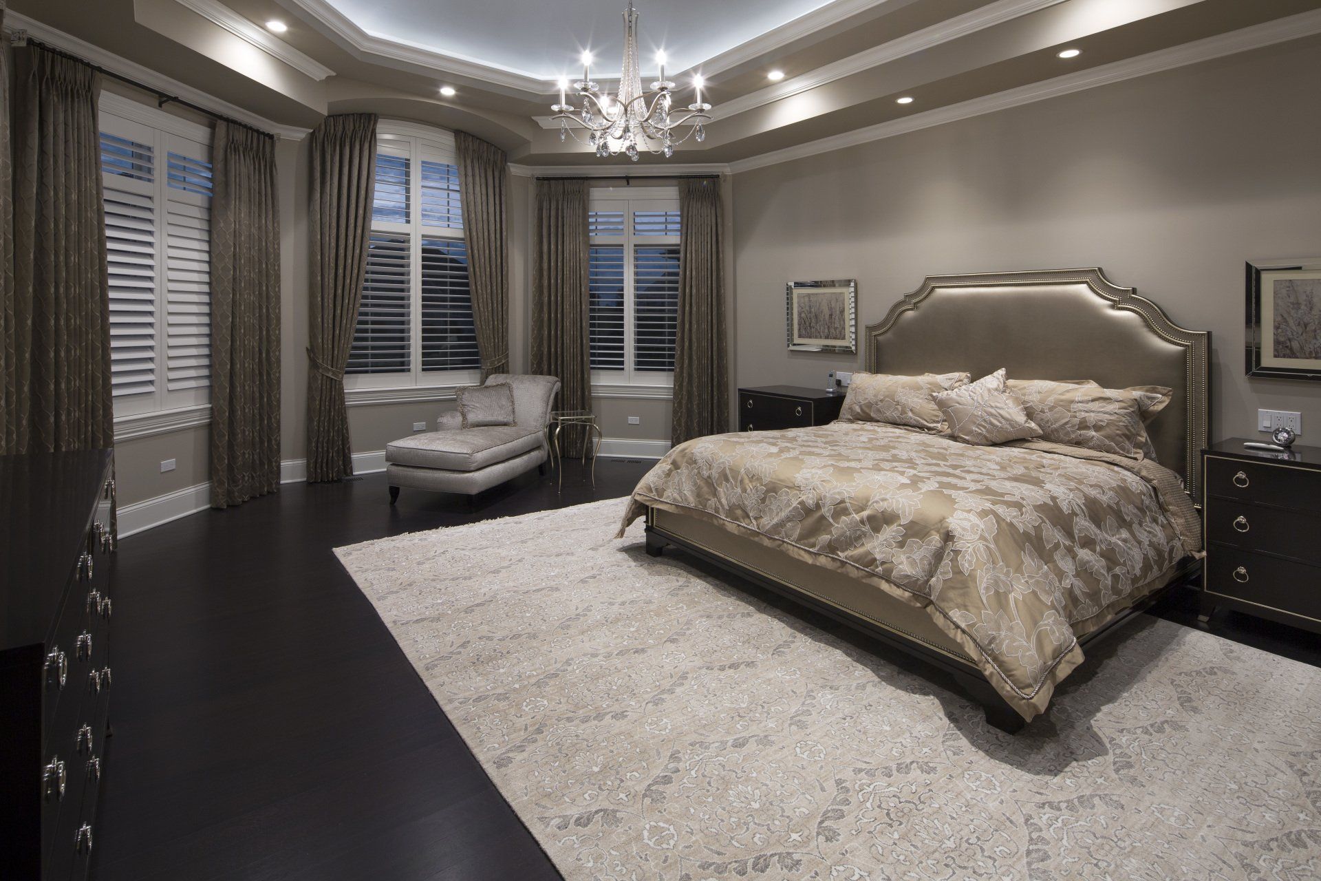 There is a large bed in the middle of the room.