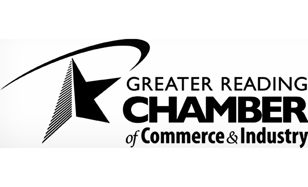 The greater reading chamber of commerce and industry logo is black and white.