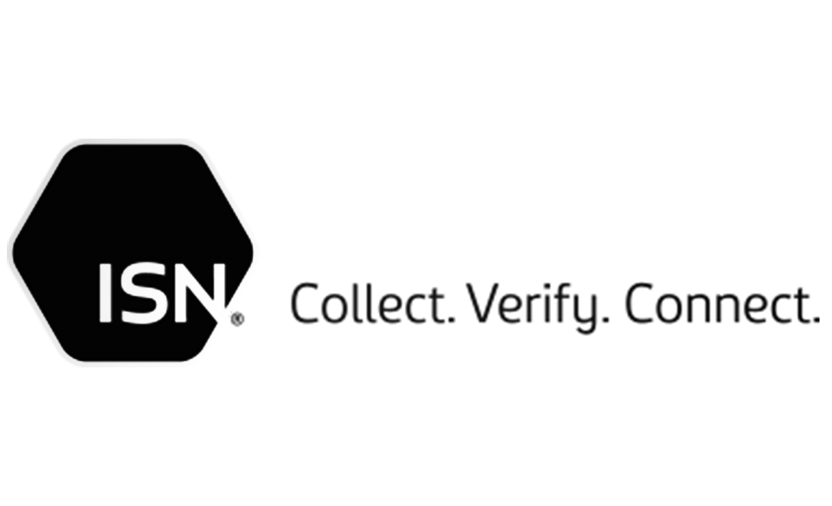 A black and white logo for isn collect verify connect