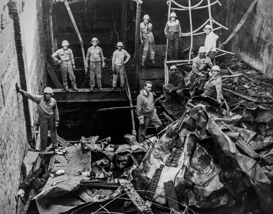 A black and white photo of Whitey O'Neill's crew.