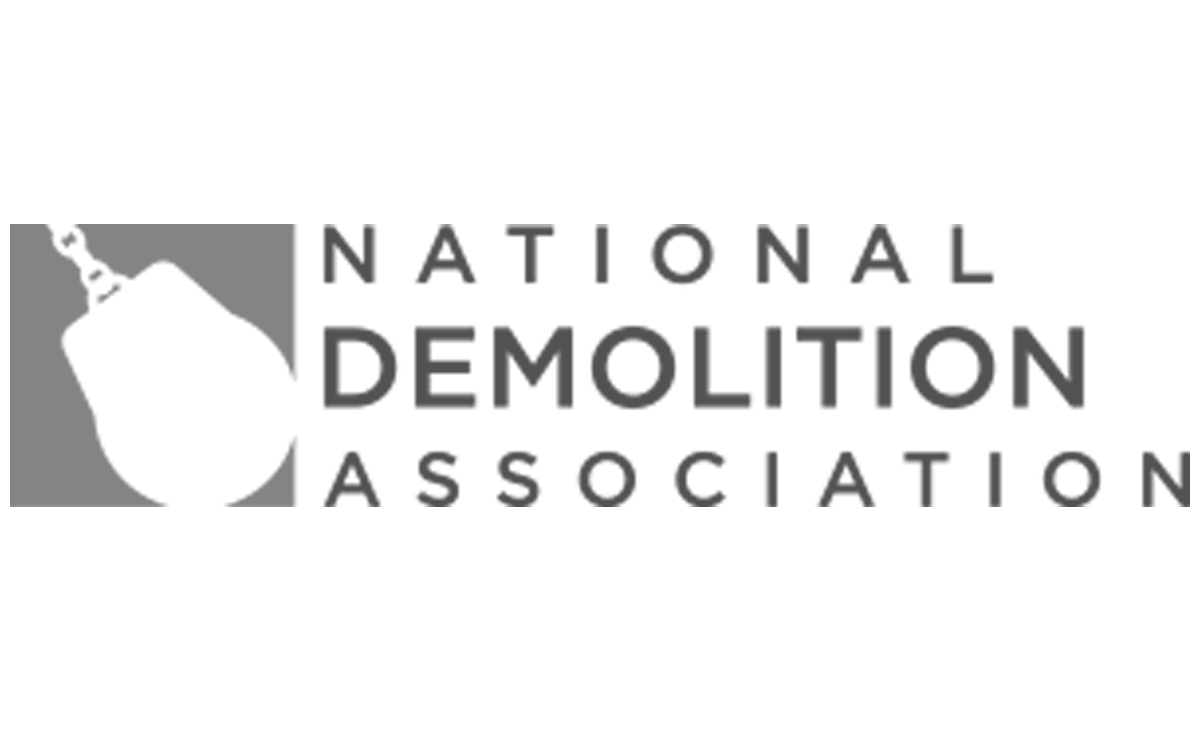 A black and white logo for the national demolition association