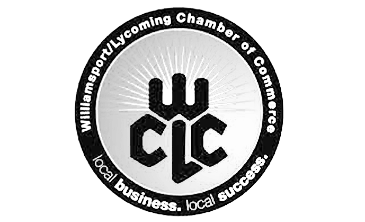 A black and white logo for the williamsport / lycoming chamber of commerce.