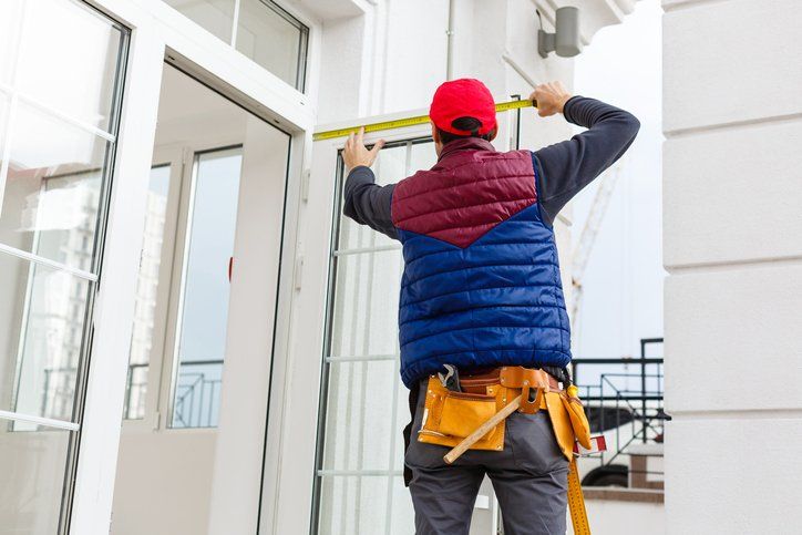 A worker installs panels beige siding on the facade of the house