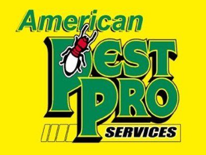 American Pest Pro Services logo: green text and a bug on a yellow background.
