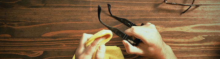 image showing how to apply Rain-X headlight restorer to remove white oxidation from glasses frames