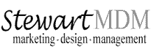 Stewart MDM logo in black and gray with the words “marketing design management” underneath