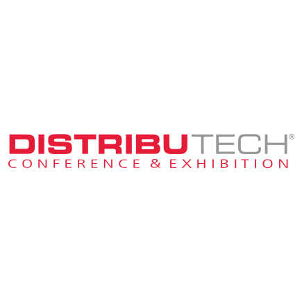 The logo for distributech conference and exhibition is red and gray.