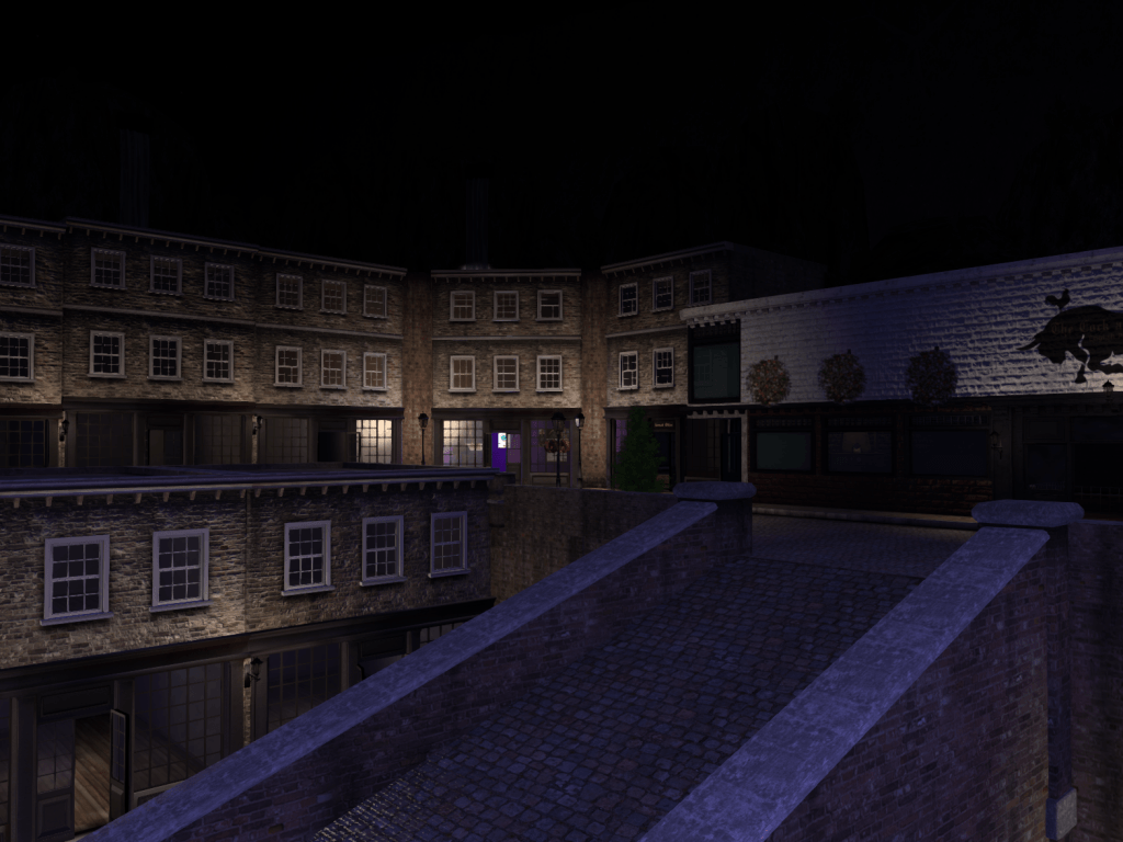 Row houses at night