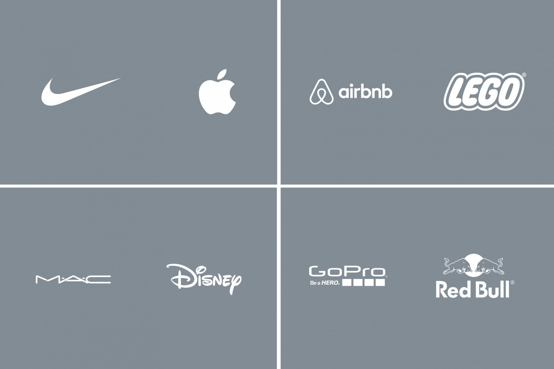 Logos for nike airbnb lego disney gopro and red bull