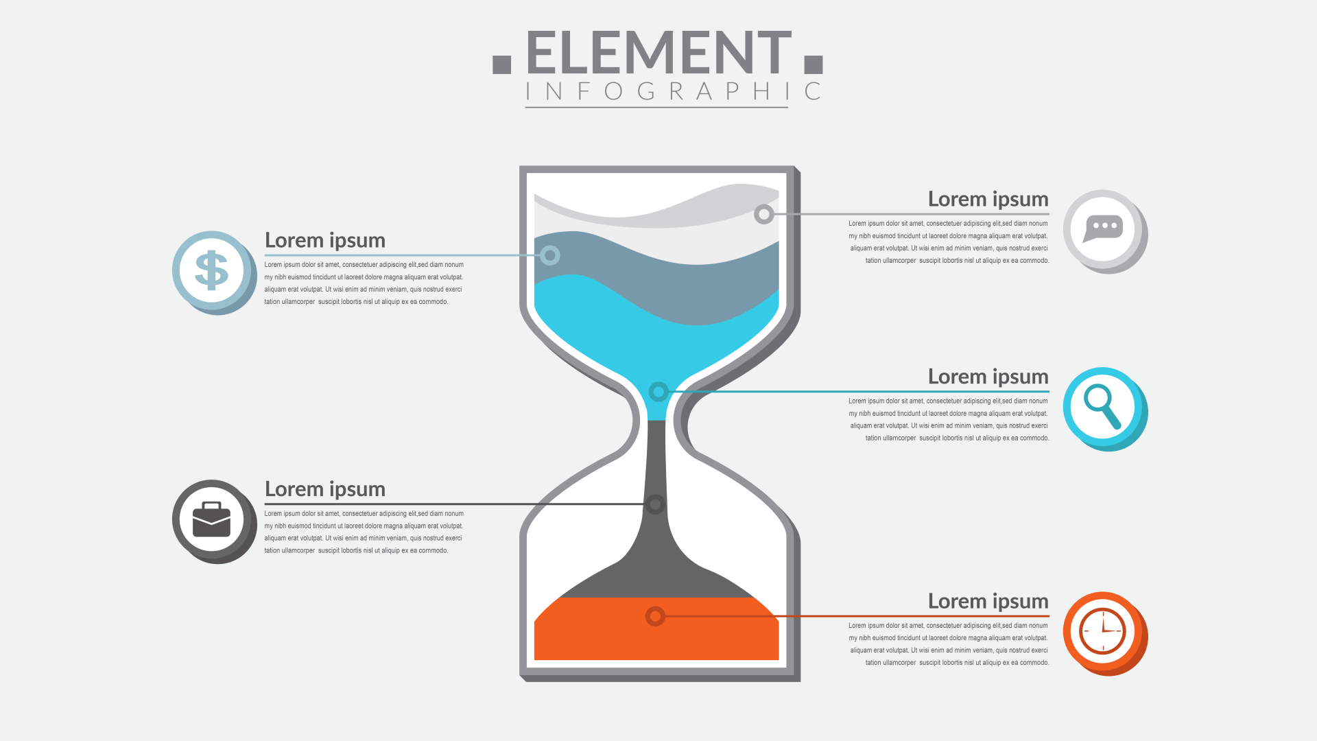 An infographic of a hourglass with different icons on it.