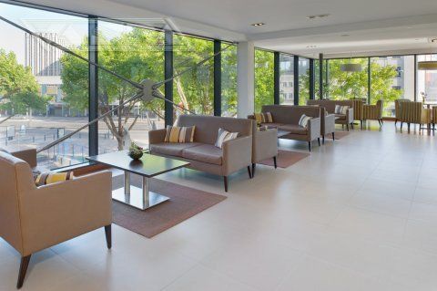 Interior shot of commercial space with glass walls
