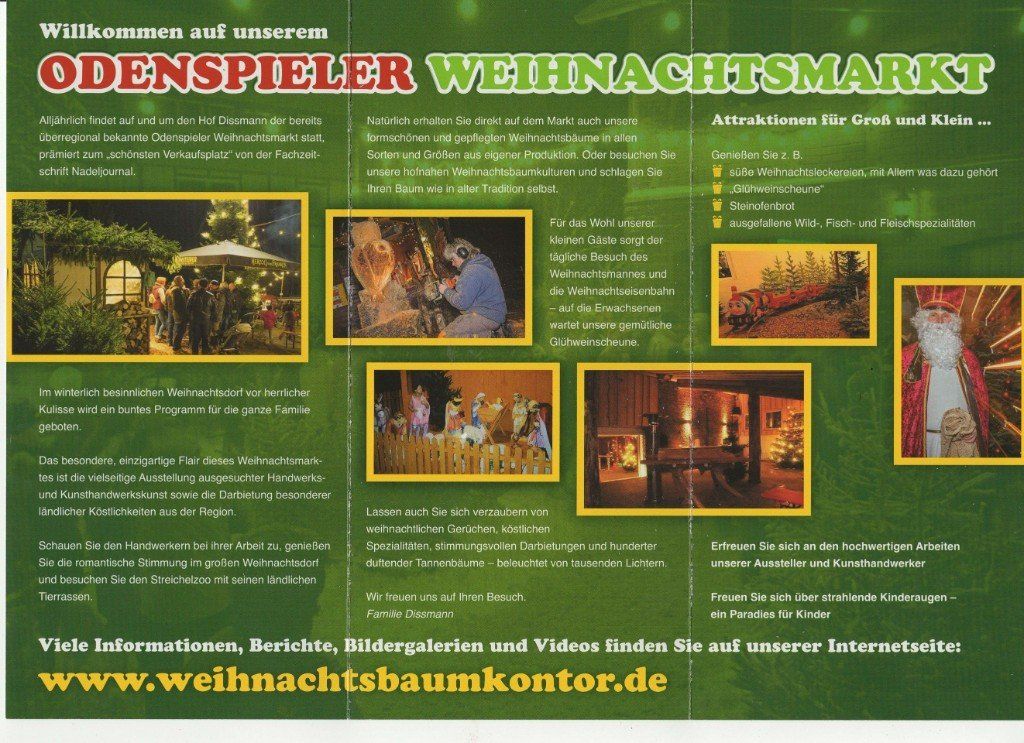 An advertisement for odenspieler weihnachtsmarkt in german