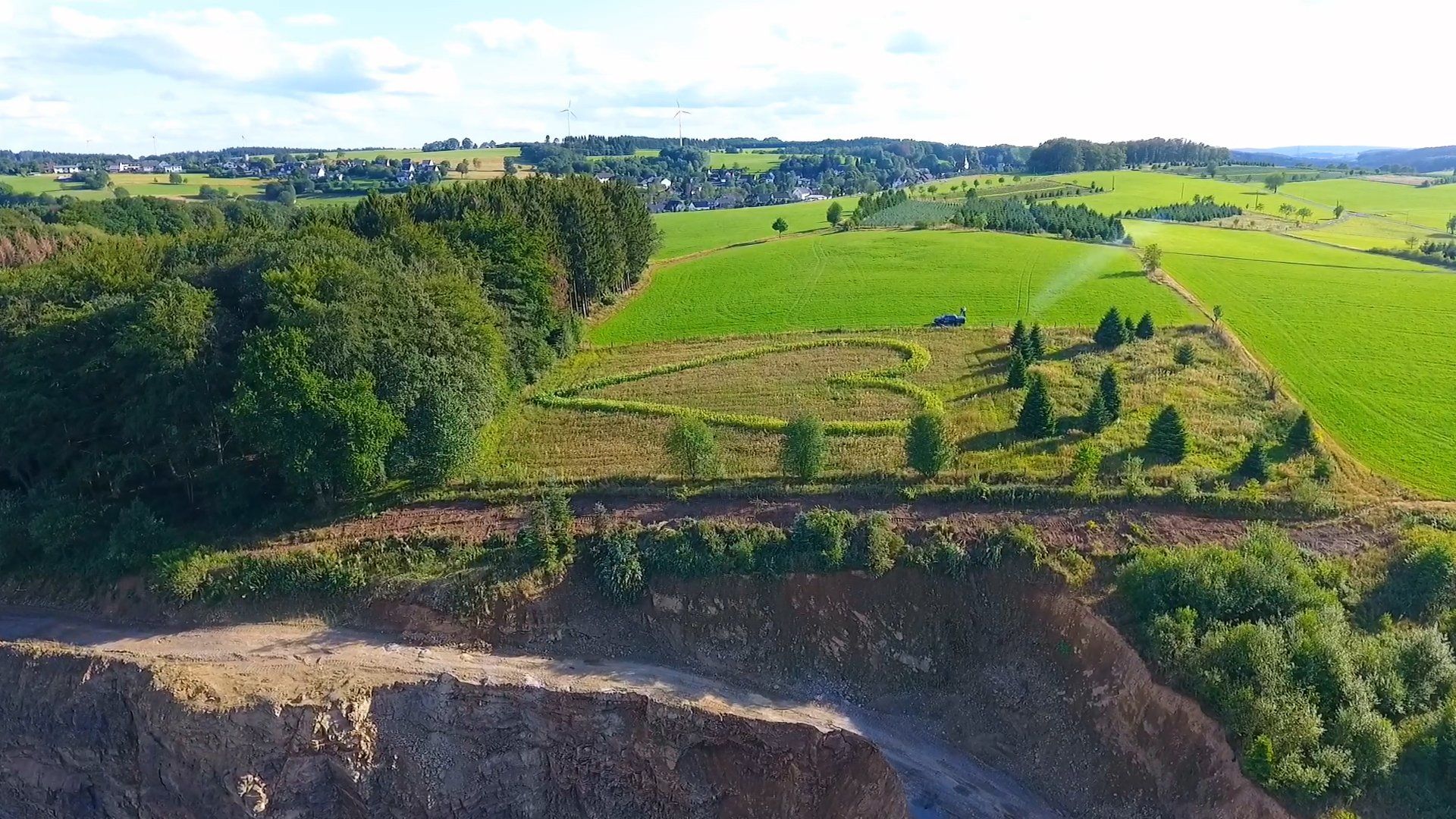 Sicht auf grünes Feld mit einem Herz