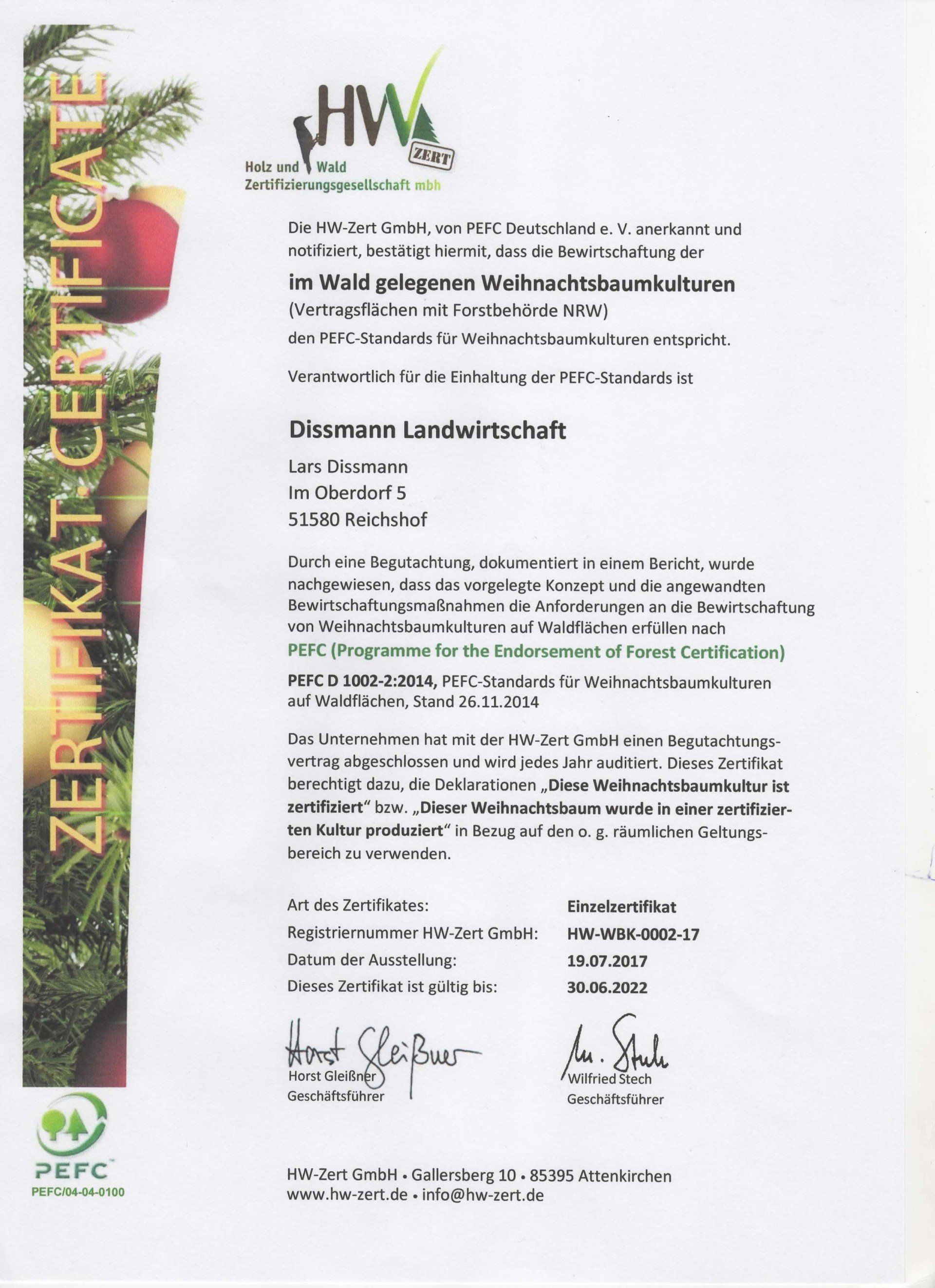 Ein Zertifikat mit der Aufschrift „Zertifikat“