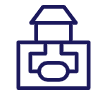 Blue icon of a fountain with a house-like top over a rectangular base and an oval in the center.