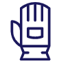 Blue work glove with vertical stripes and square patch.