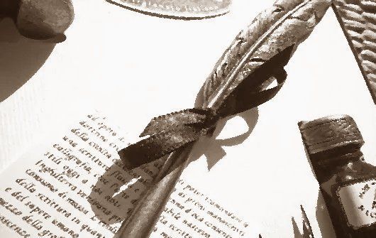 Feather pen and paper