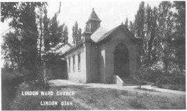 A black and white photo of the linden ward church in lincoln utah