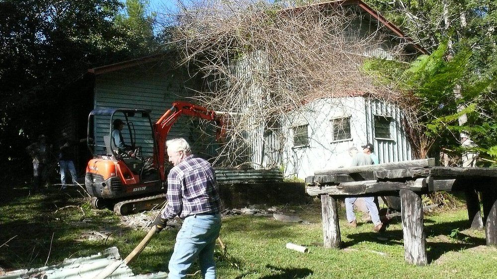 The site had been neglected for many years and had succumbed to an overgrowth of weeds. These shedders are very good workers. Photo