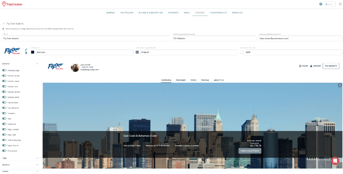 TripCreator Itinerary Customisation