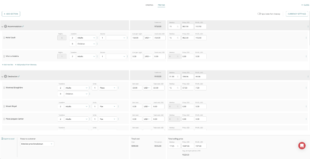 TripCreator Pricing Planner