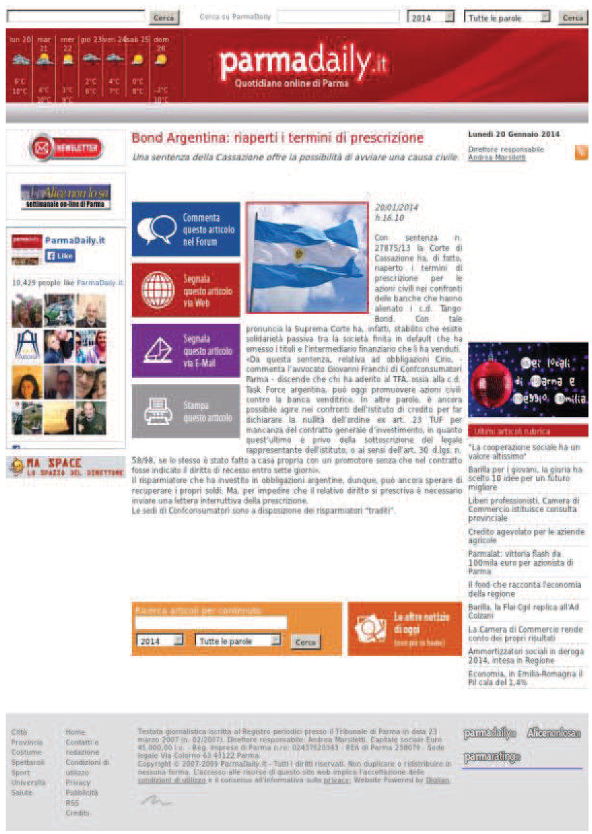 articolo di giornale in merito ai bond argentini