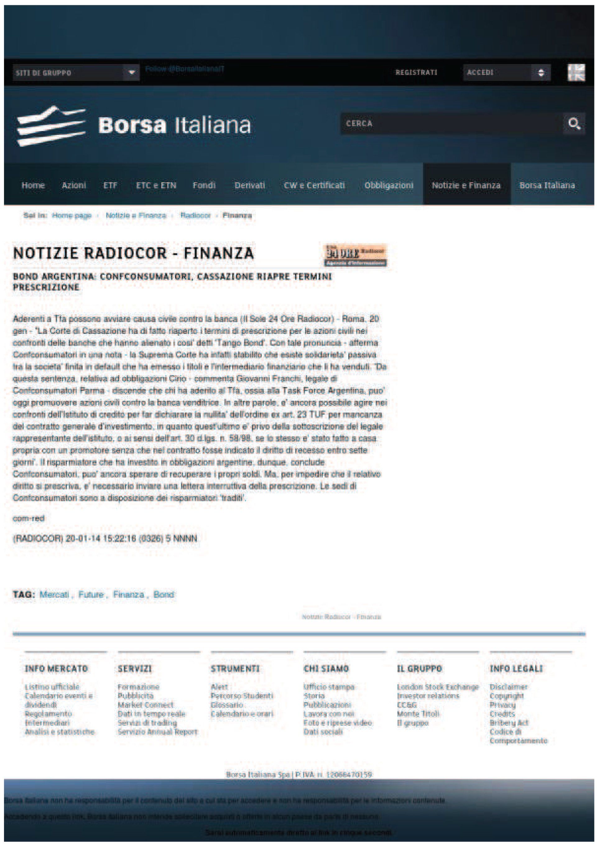 articolo sul bond argentino