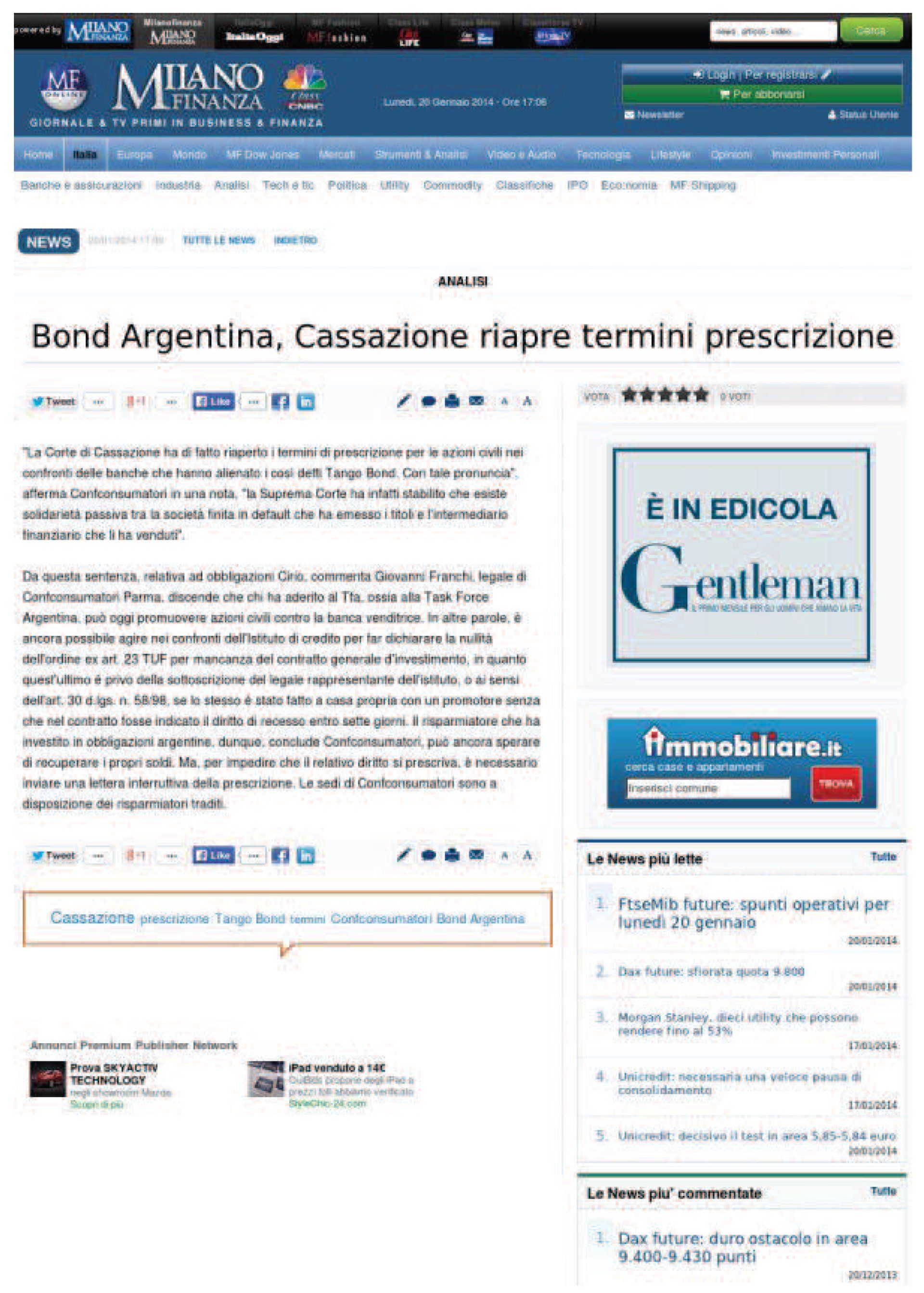 articolo in cui si parla del bond argentino