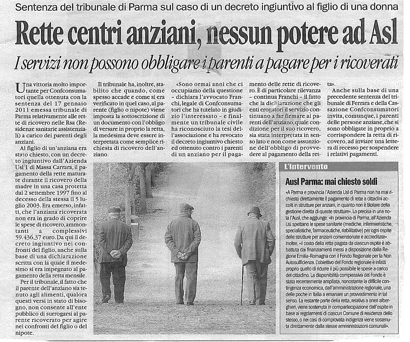 RETTE CENTRI ANZIANI, NESSUN POTERE AD ASL