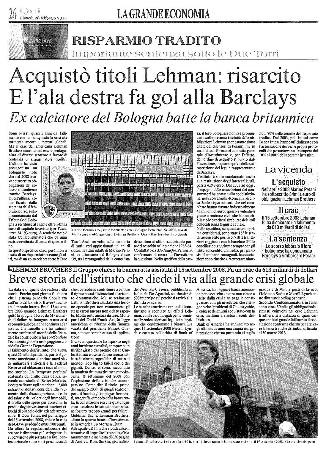 ACQUISTÒ TITOLI LEHMAN: RISARCITO E L'ALA DESTRA FA GOL ALLA BARCLAYS