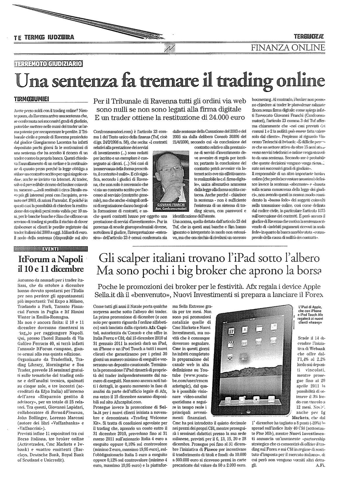 UNA SENTENZA FA TREMARE IL TRADING ONLINE