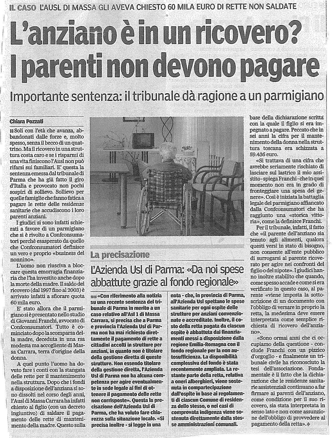 L'ANZIANO È IN UN RICOVERO? I PARENTI NON DEVONO PAGARE