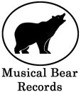 A black and white logo for musical bear records with a silhouette of a bear in a circle.