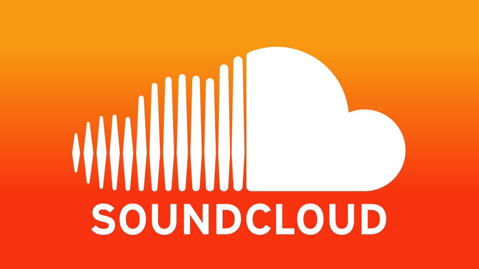 The soundcloud logo is on a red and orange background.