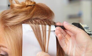 Hair coloring in progress - Hair Salon services — Hair Works in Hamilton, NJ