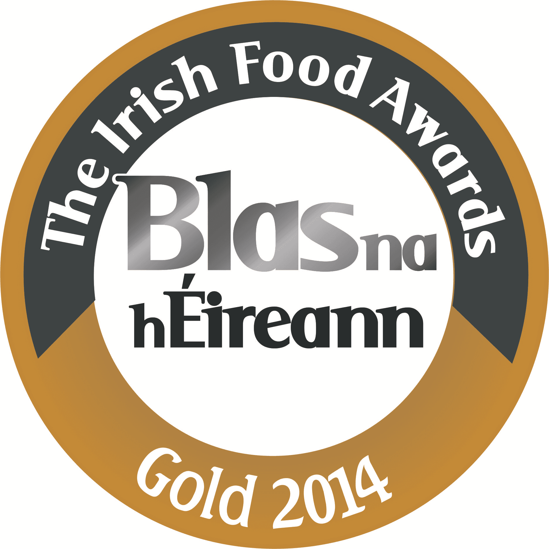Irish Food Awards badge, gold with text: